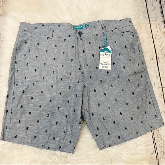 Tenth & Ocean NWT Sailboat Print Washable Linen Blend Flat Front Shorts 40 - Picture 1 of 5
